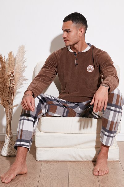 Regular Fit Crew Neck Winter Soft Textured Fleece Pajama Set Men's PAJAMA SET 6096