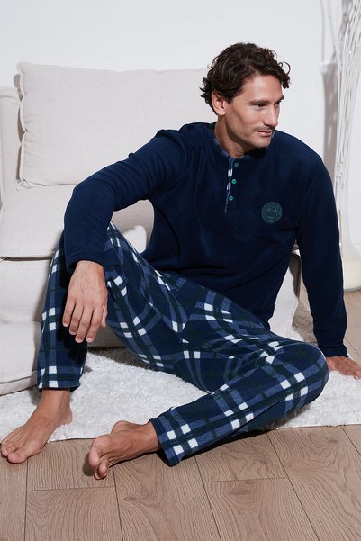 Regular Fit Crew Neck Winter Soft Textured Fleece Pajama Set Men's PAJAMA SET 6096