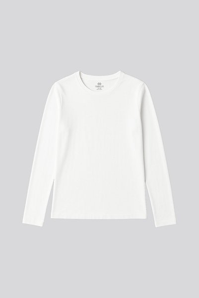 White O Neck Standard Fit Long Sleeve Basic Women's T-Shirt - 97312