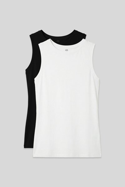 Slim Fit Basic O-Neck 2-Pack Black-White Women's Undershirts - 97313