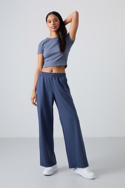 Petrol High Waist Pocket Comfortable Form Wide Leg Women's Tracksuit Bottom - 94567