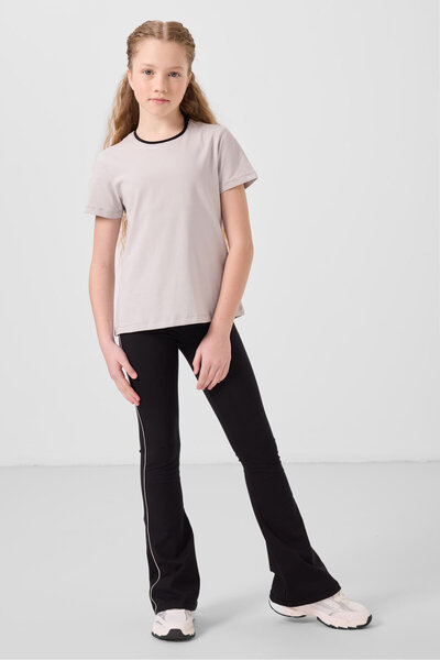 Stone-Black Cotton O Collar Standard Fit Basic Spanish Trotting Female Child Leggings Suit - 75192