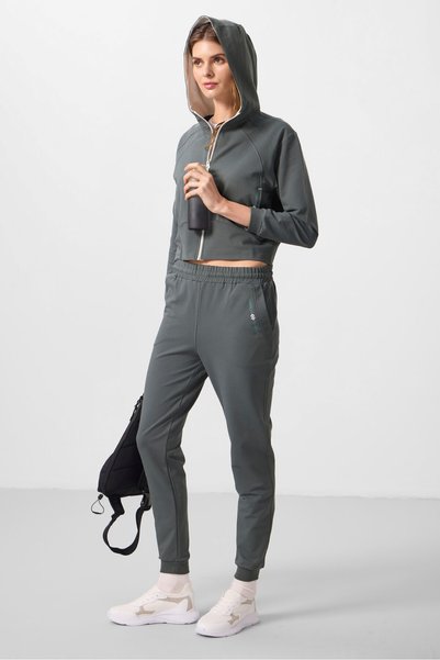 Khaki Hooded Zippered Standard Fit Women's Tracksuit Set - 95328