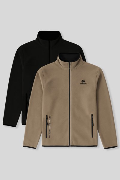 Standard Fit Stand Collar 2-Pack Black-Camel Men's Fleece Sweatshirt - 87992