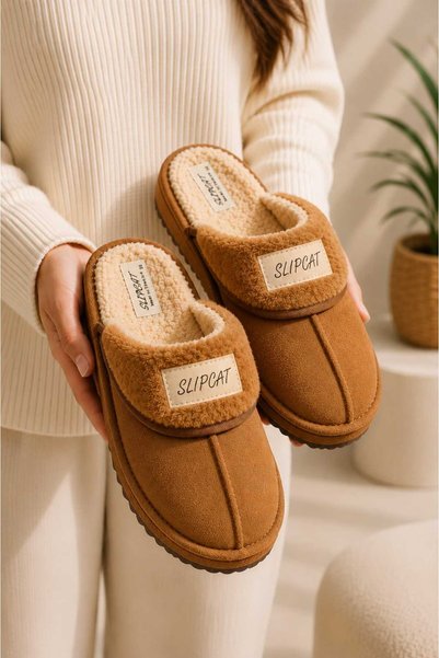Women's Patterned Plush Non-Slip Lightweight Sole Furry Slippers Dowry Bundle House Slippers