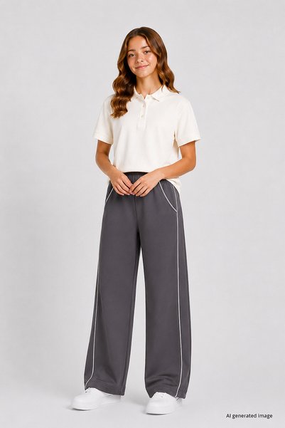 Dark Gray Basic Palazzo Girls' Sweatpants with Piping Detail - 75195