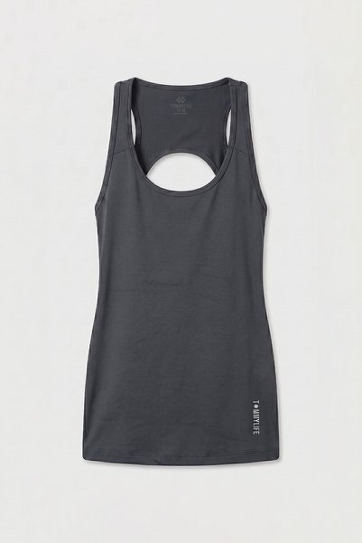 Dark Gray Standard Fit Women's Sports Tank Top with Back Detail - 97297