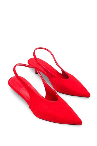 Women's Pointed Toe Open Back Thin Heeled Shoes 0012260 Red Suede
