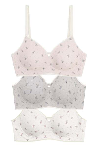 Seamless Bra - Mireva |   Laser Cut Ribbed Textured Teddy Bear Patterned Underwire-Free Women's Bra 3-Pack