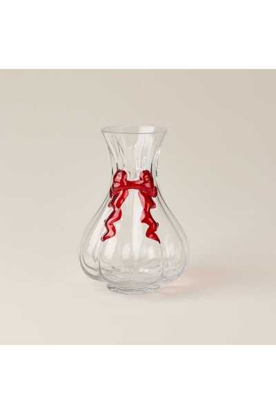 Deco Bow Vase - Transparent / Red - 20X14 cm