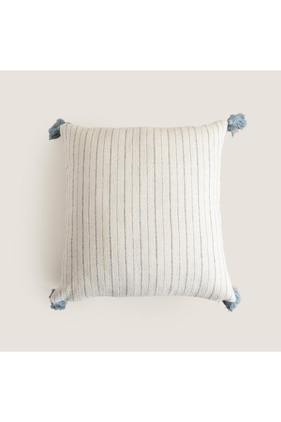 Line Decorative Pillow Natural/Light Blue