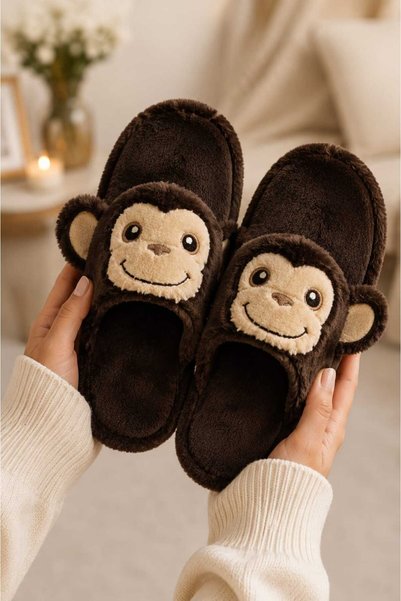Monkey Figured, Soft, Warm, Comfortable, Winter Slippers, Plush House Slippers