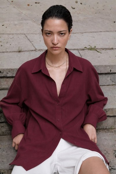 Burgundy Long Sleeve Oversize Shirt MG2003