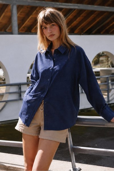 Navy Blue Long Sleeve Oversize Shirt MG2003