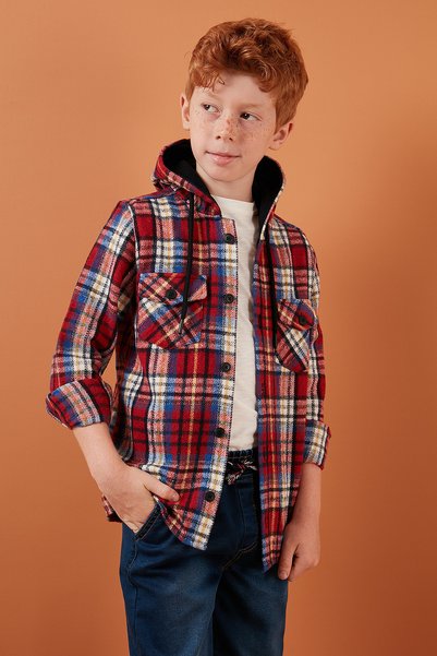 Plaid Hooded Winter Lumberjack Shirt with Pockets Boy's Shirt CF24W81779