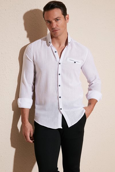 100% Cotton Slim Fit Long Sleeve Shirt Men's Shirt Cf21S111498