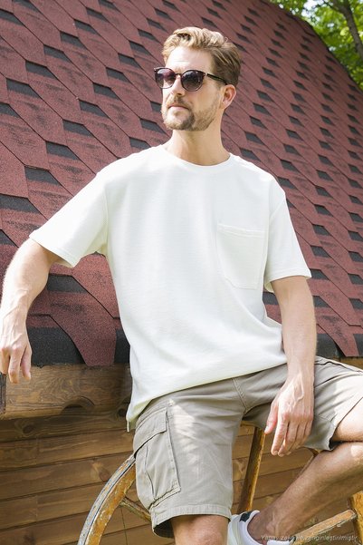 Crew Neck Single Pocket Cotton Oversize T Shirt Men's T Shirt 5902305