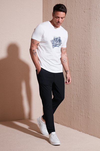 Regular Fit Normal Waist Straight Leg Tie-Up Jogger Pants Men's Pants Cf25617801