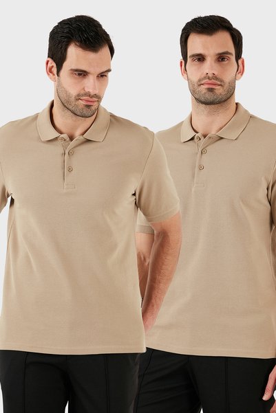 Cotton Regular Fit Buttoned 2-Pack Polo Neck T-Shirt Men's POLO NECK T-SHIRT
