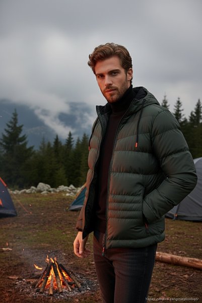 Hooded Zippered Pocket Slim Fit Coat Men's COAT 6490001
