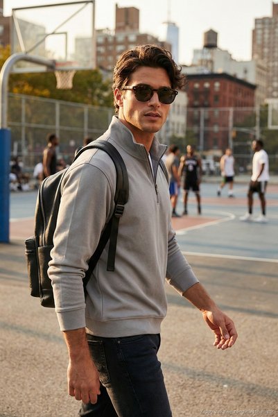 Cotton Regular Fit Half Zipper Stand Collar Sweat Men's Sweat 5905470