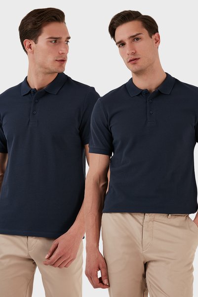 Cotton Regular Fit Buttoned 2-Pack Polo Neck T-Shirt Men's Polo Neck T-Shirt