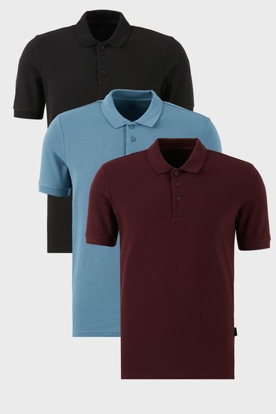 Cotton Regular Fit Buttoned Polo Neck 3 Pack t Shirts Men's t Shirt 5902127 S3