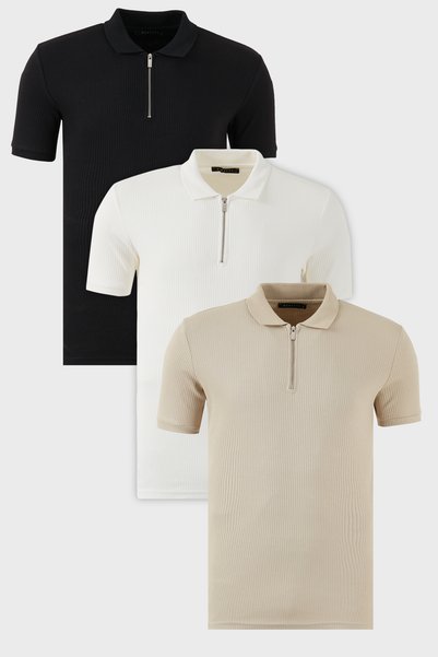 Cotton Regular Fit Half Zipper 3 Pack Polo Neck t Shirt Men's Polo Neck t Shirt 590