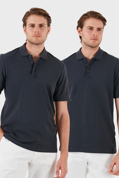 Cotton Regular Fit Buttoned 2-Pack Polo Neck T-Shirt Men's Polo Neck T-Shirt