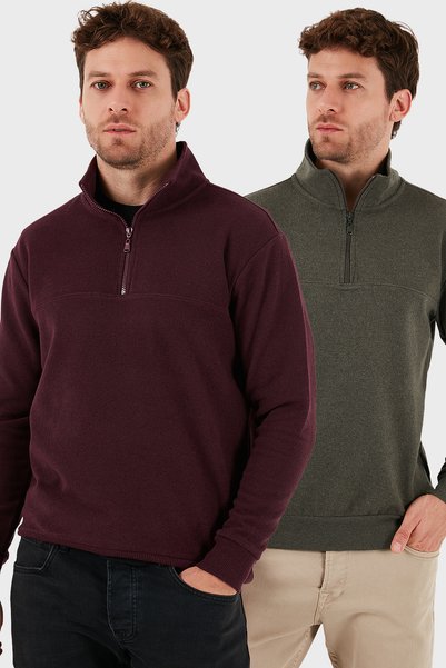 Cotton Regular Fit Half Zipper Stand Collar 2-Pack Sweater Men's Sweater 456112S2