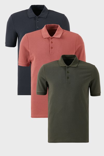 Cotton Regular Fit Buttoned Polo Neck 3 Pack t Shirts Men's t Shirt 5902127 S3