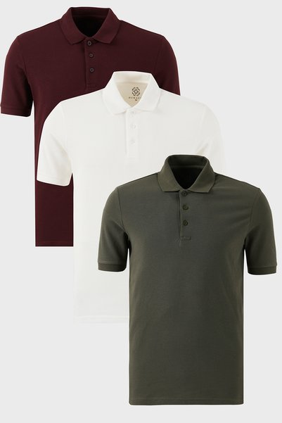 Cotton Regular Fit Buttoned Polo Collar 3-Pack T-Shirt Men's T-SHIRT 5902127S3