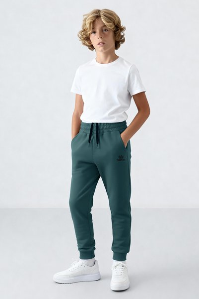 Forest Green Standard Fit Cuffed Slim Boys' Tracksuit Bottom - 11062