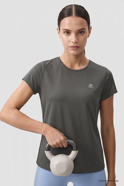 Dark Gray Basic Short Sleeve Standard Fit O-Neck Women's T-Shirt - 97144