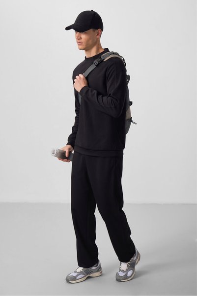 Black Textured Comfortable Fit Men's Tracksuit - 85275