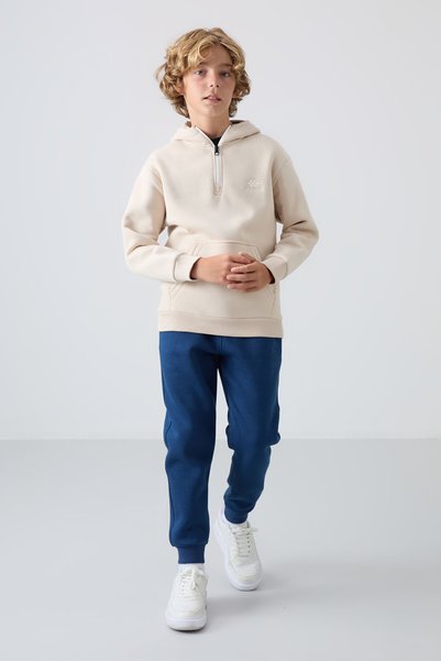 Parlament Cotton Thick Furry Inside Standard Fit Embroidered Boys' Tracksuit Bottom - 11224
