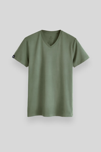 Light Green Basic Short Sleeve Standard Fit V-Neck Men's T-Shirt - 87912