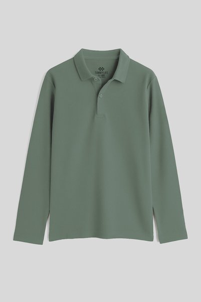 Cagla Polo Collar Basic Long Sleeve Unisex Kids T-Shirt - 11170