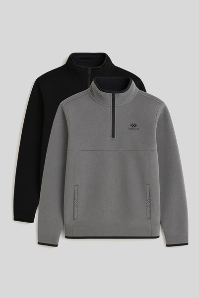 Turtleneck Half-Zip 2-Pack Black-Grey Melange Men's Fleece Sweatshirt - 87891