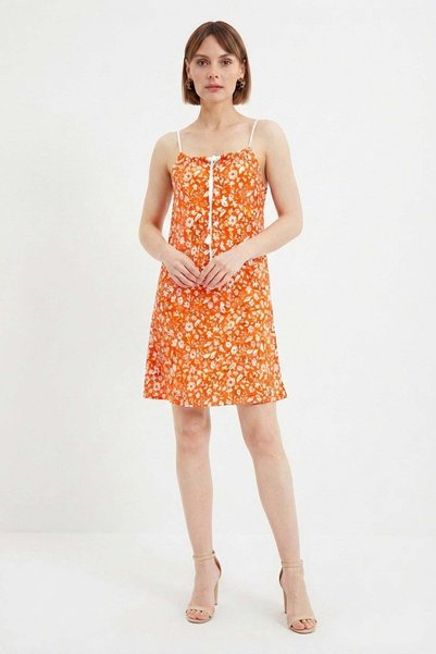 Floral Patterned Mini Dress with Rope Straps