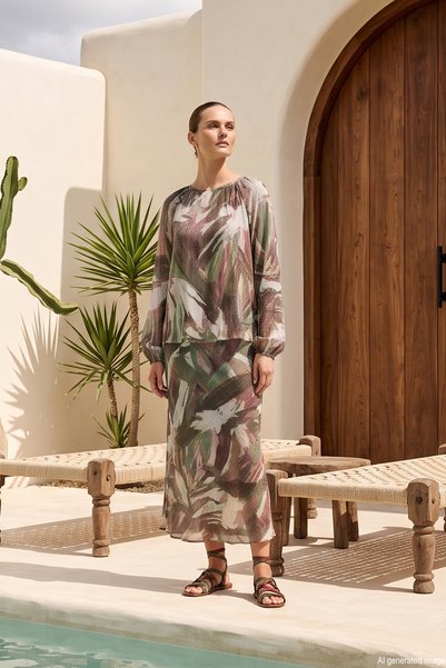Front Gathered Detailed Waist-Tie Skirt Suit 997 Mint