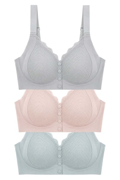 Seamless Bra - Larevia |   Laser Cut Front Buttoned Tulle Detailed Women's Bra 3-Pack