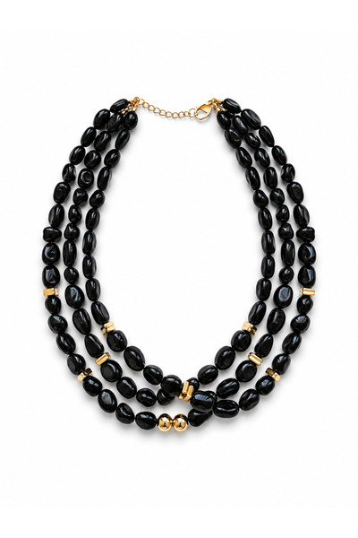 Steel 3-piece Onyx Stone Necklace