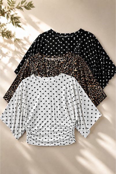 Women's Bat Sleeve Basic Tight 3-Piece Crop Blouse