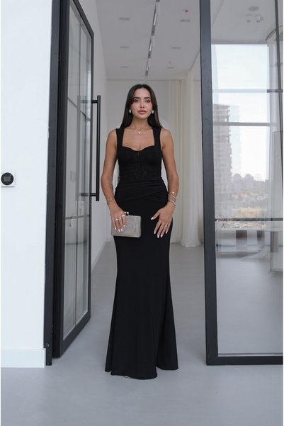 Black Livia Lace Bustier Detailed Dress