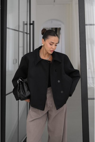 Black Double Collar Short Trench Coat