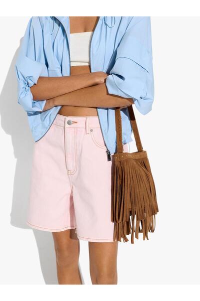 Women's Leather Effect, Tasseled and Studded Bucket Bag