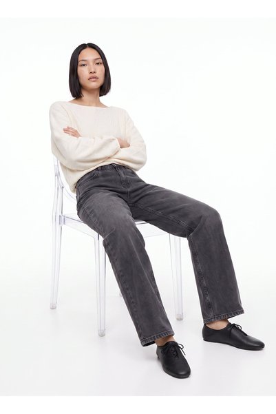 Anthracite Women's Straight Washed Denim Trousers J6Wl-Pnt7044