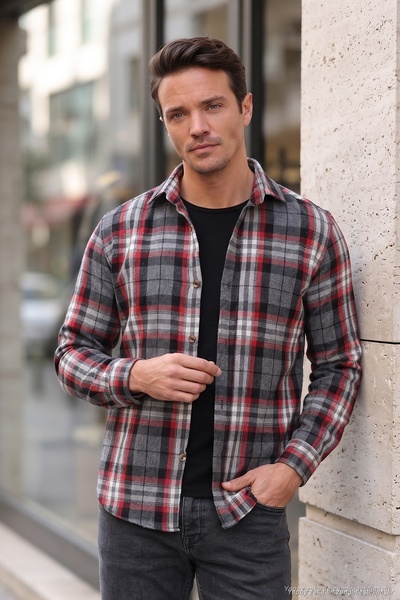 Plaid Long Sleeve Slim Fit Winter Shirt Men's Shirt Cf21W112844