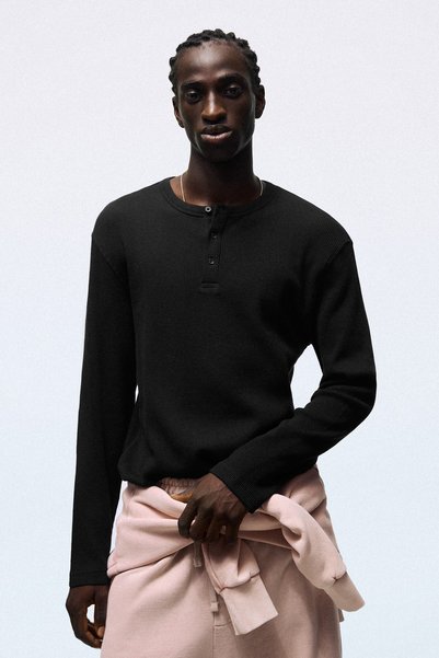 Slim Fit Long Sleeve Button-Down Collar T-Shirt